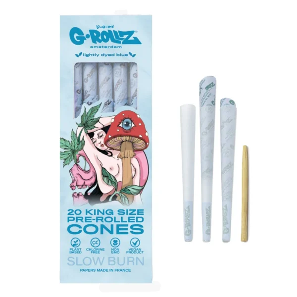 G-ROLLZ Naked Shroom 20 Pre-Rolled KS Cones Lighly Dyed Blue