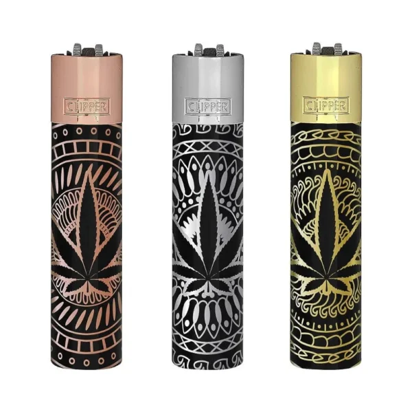 Clipper Metallfeuerzeuge Premium Leaves Bonze/Silber/Gold + Etui