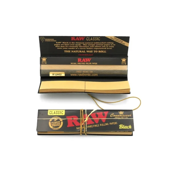 RAW Connoisseur Black Classic Rolling Papers King Size Slim + Tips – Bild 2