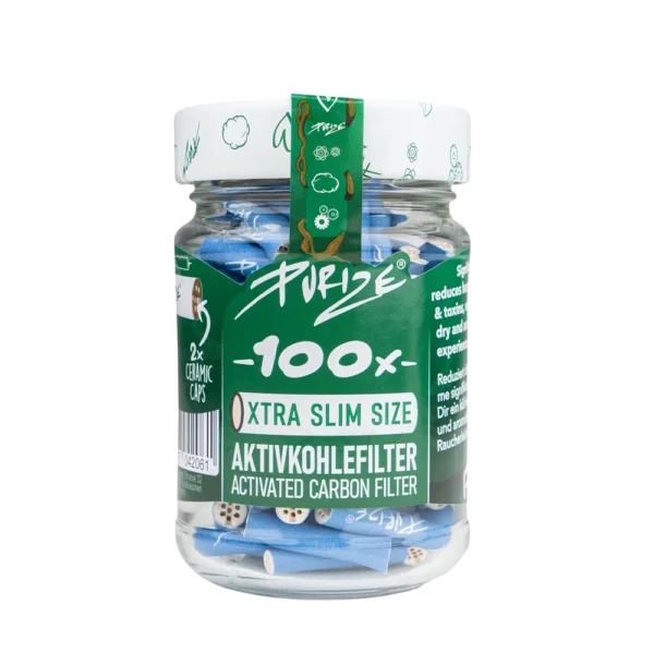 Purize Aktivkohlefilter 6mm Blau 100 Stück + Upcycling Glas
